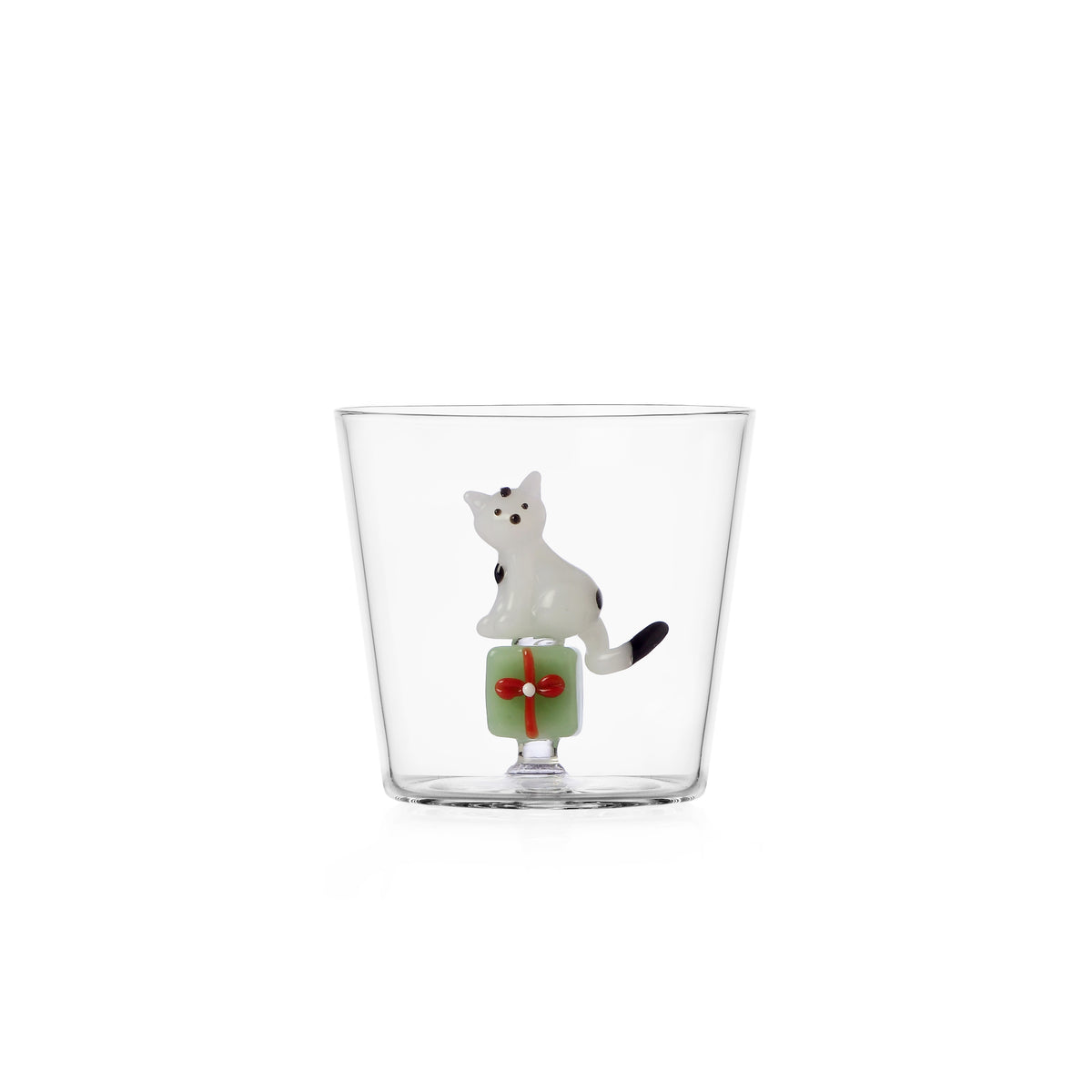 Verre à eau chat blanc avec cadeau vert – Collection Tabby Catchristmas