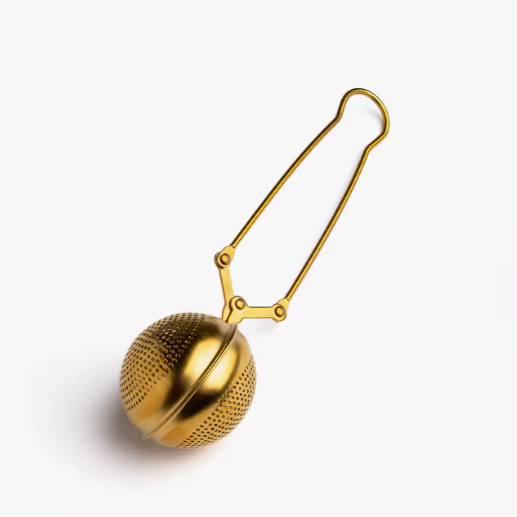 Cuillère/pince à thé ronde dorée