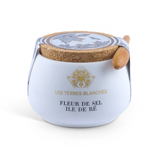 Fleur de Sel de l'Île de Ré – Pot en céramique blanc avec cuillère